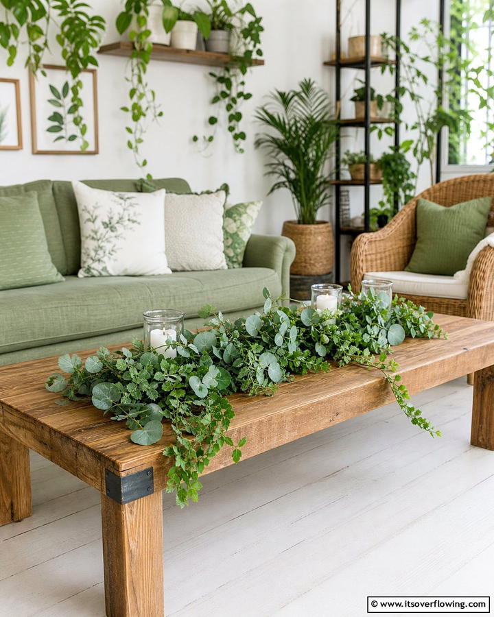 Greenery Garland - 20 Coffee Table Centerpiece Ideas for Stylish Living Rooms