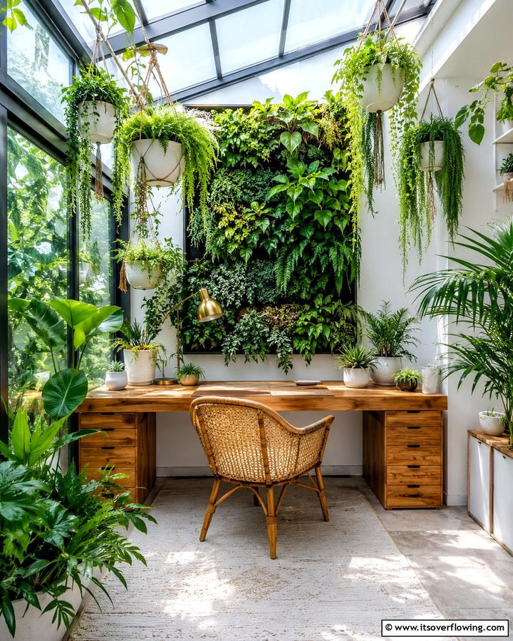 Greenery Infused Workspace - 20 Sunroom Office Ideas for a Productive Workspace