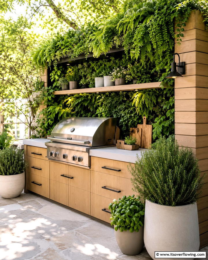 Greenery Integrated Grill Station - 25 Grill Station Ideas for the Ultimate Outdoor Cooking Space