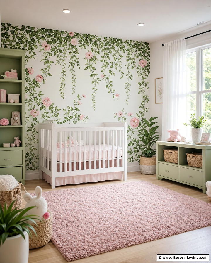 Greenery Wall Decals - 20 Pink and Green Nursery Ideas for a Sweet Retreat