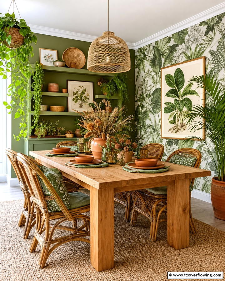 Greenery and Botanical Themes for Freshness - 25 Vibrant Colorful Dining Room Ideas for a Fun Space