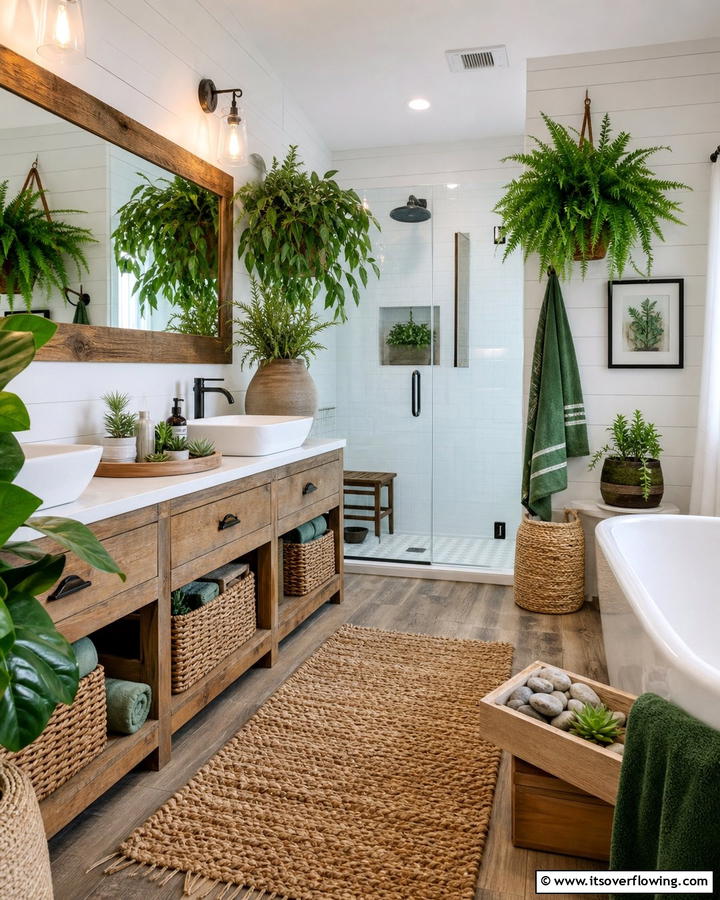 Greenery and Natural Decor - 20 Barndominium Bathroom Ideas for Rustic Charm
