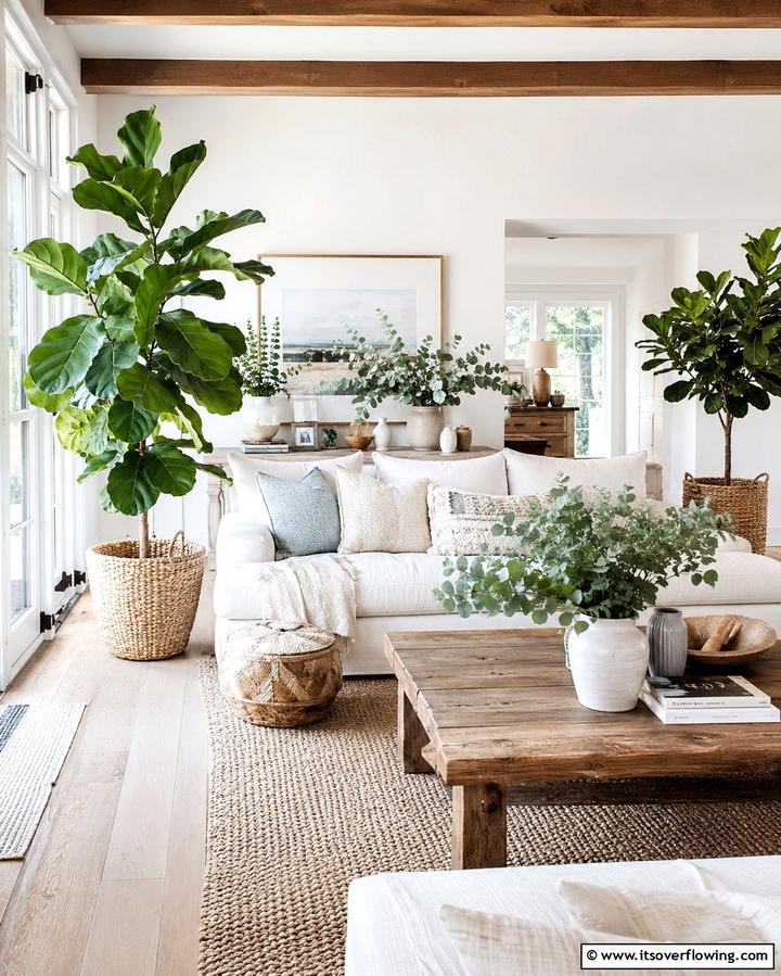 Greenery and Natural Elements for Freshness - 25 Farmhouse Living Room Ideas for a Rustic Charm
