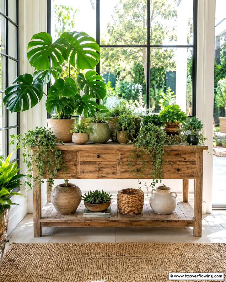 Greenery and Plants - 25 Sideboard Decor Ideas to Enhance Your Living Space