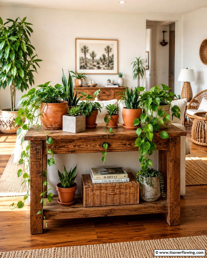 Greenery and Potted Plants - 25 Sofa Table Decor Ideas to Elevate Your Space