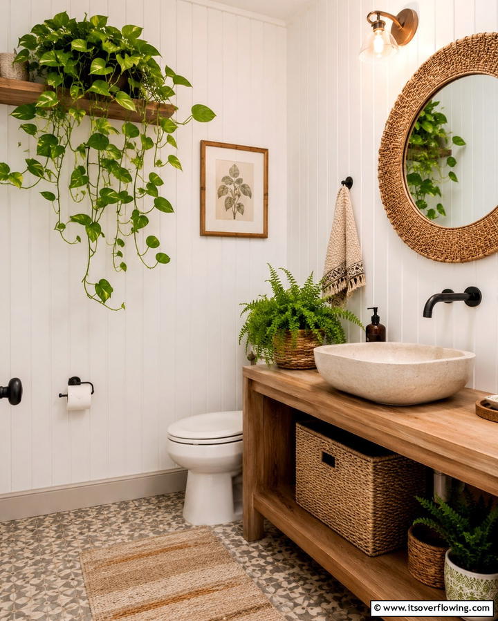 Greenery for Freshness - 25 Small Powder Room Ideas for Stylish Spaces