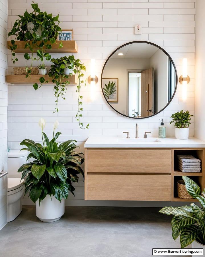 Greenery for a Natural Touch - 20 Office Bathroom Ideas for a Functional and Stylish Space