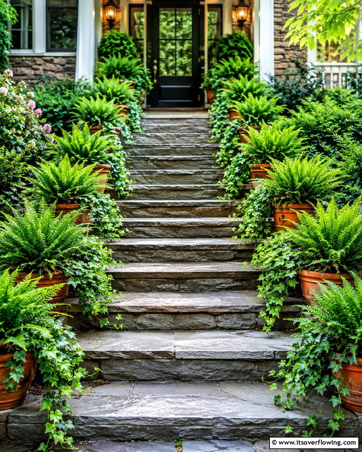 Greenery on Every Step - 25 Front Step Ideas to Enhance Your Home’s Entrance