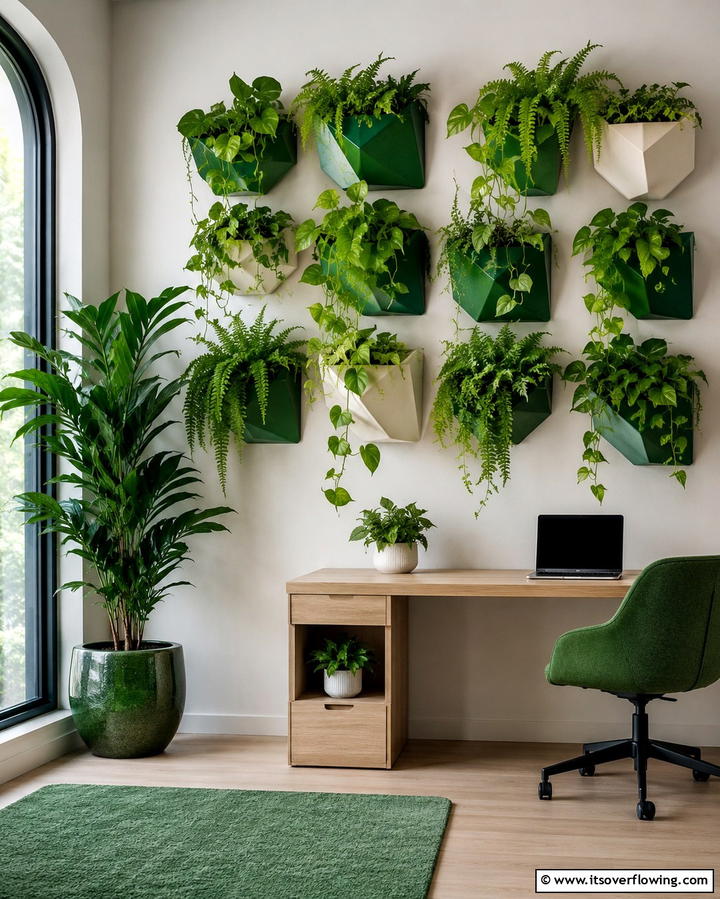 Greenery with Wall Planters - 25 Office Wall Decor Ideas to Inspire Creativity