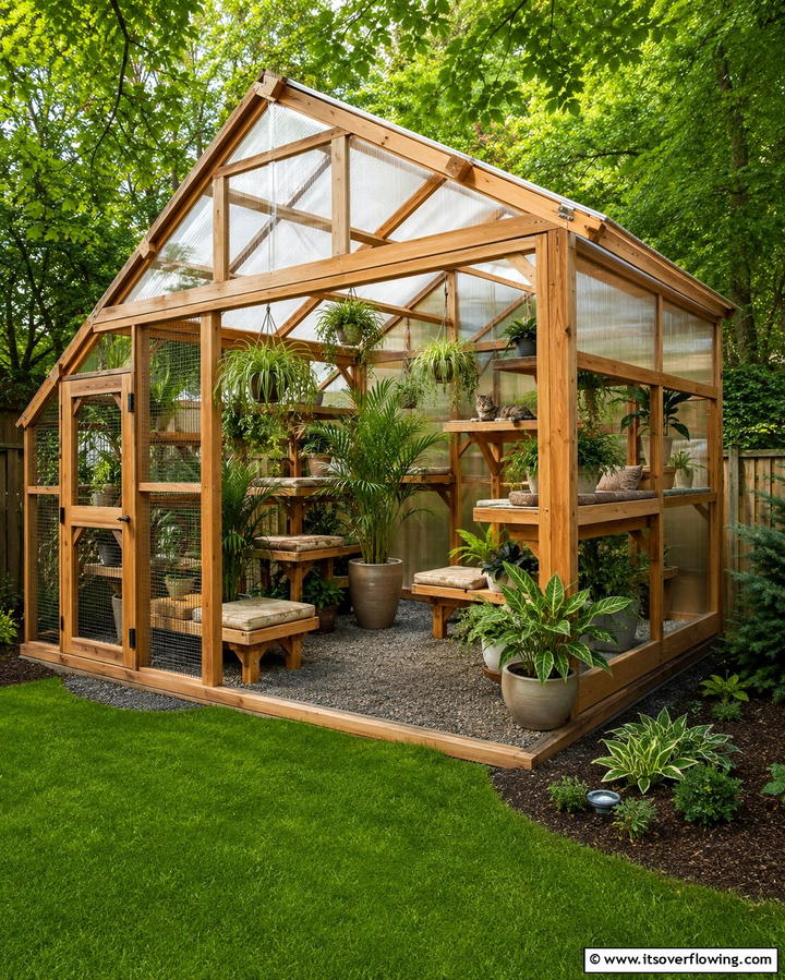 Greenhouse Inspired Catio - 25 Outdoor Catio Ideas for Your Feline Friends