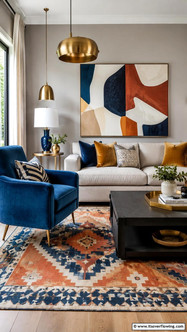 Greige Living Room with Bold Accents - 30 Greige Living Room Ideas for Neutral & Warm Modern Spaces