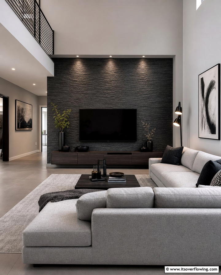 Grey Accent Wall - 25 Grey Living Room Ideas- Stylish & Modern Designs
