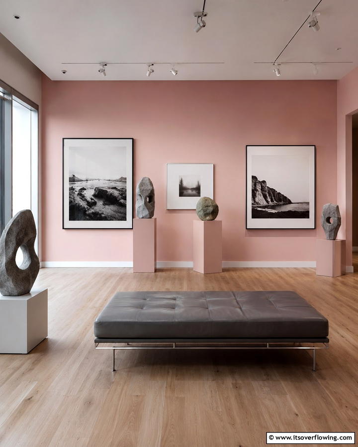 Grey Art Pieces with Pink Backdrops - 25 Pink and Grey Living Room Ideas for a Chic Space