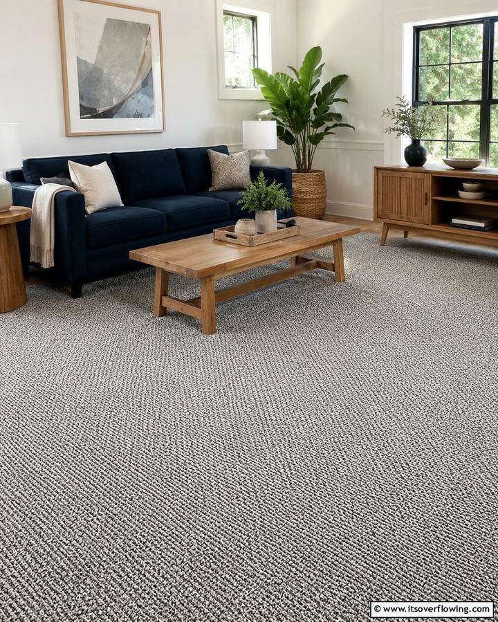 Grey Berber Carpet for Durability - 30 Grey Carpet Living Room Ideas for Cozy Neutral Spaces