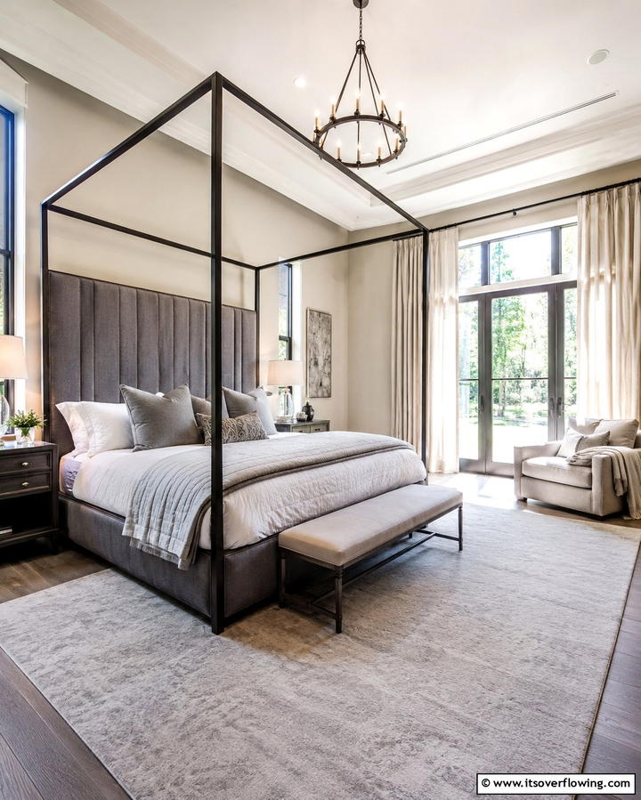 Grey Canopy Headboard - 25 Elegant Grey Headboard Bedroom Ideas for a Calm Space
