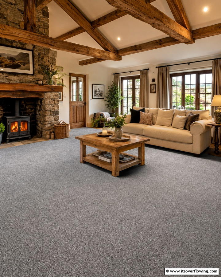 Grey Carpet in Rustic Living Rooms - 30 Grey Carpet Living Room Ideas for Cozy Neutral Spaces