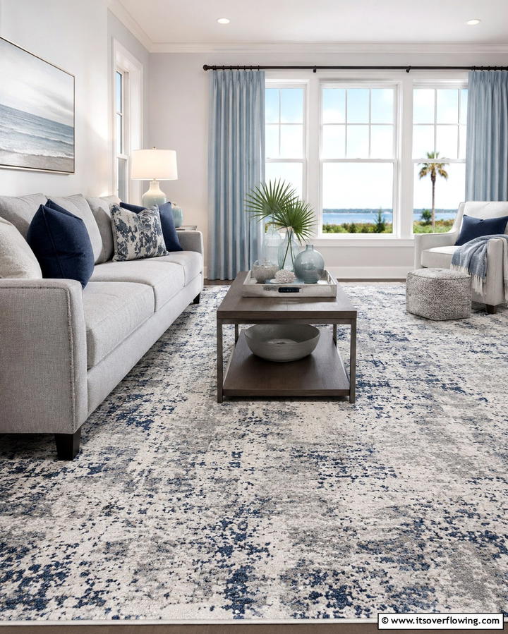 Grey Carpet with Blue Accents - 30 Grey Carpet Living Room Ideas for Cozy Neutral Spaces