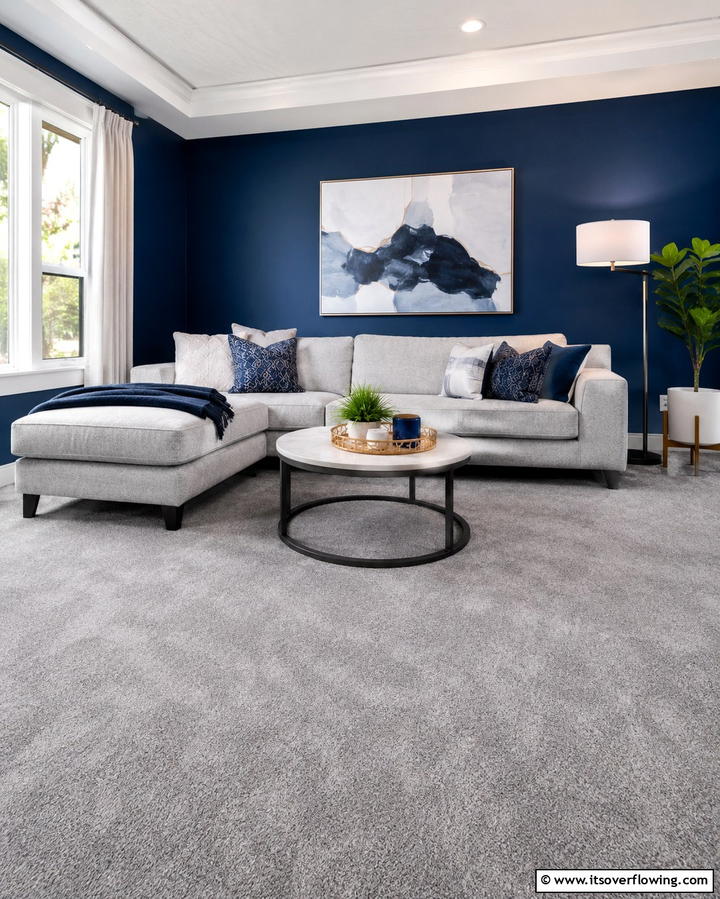 Grey Carpet with Bold Accent WallsOne - 30 Grey Carpet Living Room Ideas for Cozy Neutral Spaces