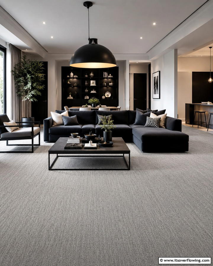 Grey Carpet with Bold Artwork - 30 Grey Carpet Living Room Ideas for Cozy Neutral Spaces