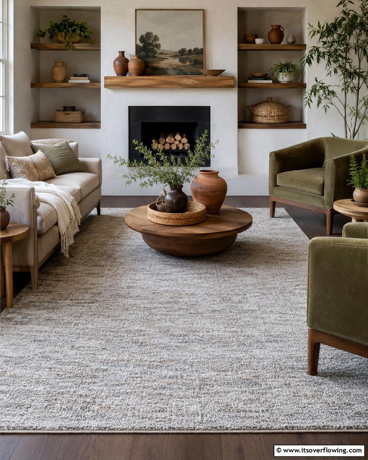 Grey Carpet with Earthy Tones - 30 Grey Carpet Living Room Ideas for Cozy Neutral Spaces