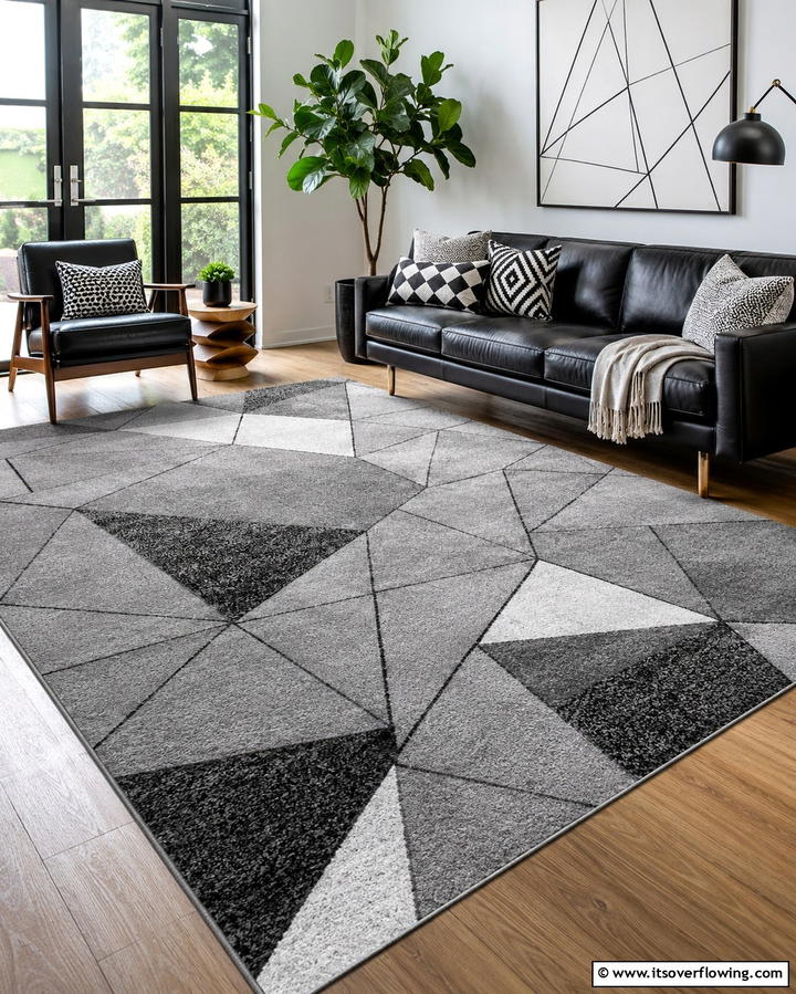 Grey Carpet with Geometric Patterns - 30 Grey Carpet Living Room Ideas for Cozy Neutral Spaces