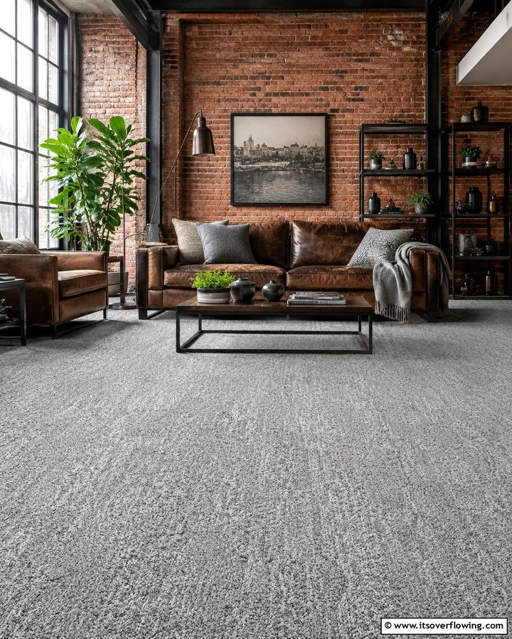 Grey Carpet with Industrial Decor - 30 Grey Carpet Living Room Ideas for Cozy Neutral Spaces