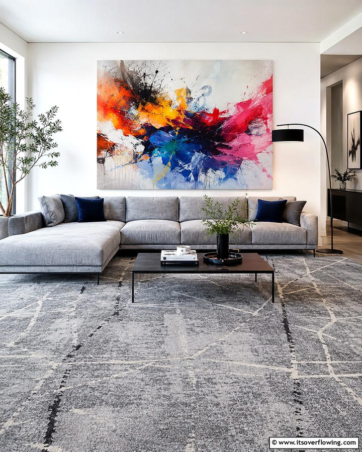 Grey Carpet with Statement Lighting - 30 Grey Carpet Living Room Ideas for Cozy Neutral Spaces