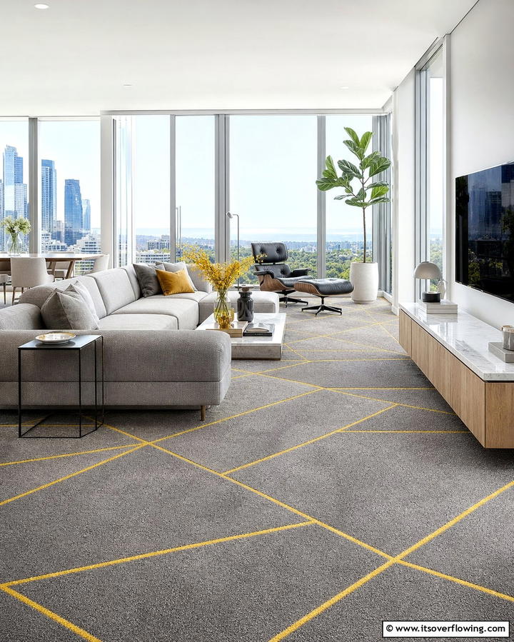 Grey Carpet with Yellow Accents - 25 Grey and Yellow Living Room Ideas
