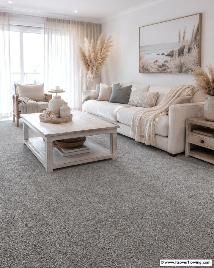 Grey Carpeting for Warmth and Comfort - 30 Grey Flooring Living Room Ideas for Modern Elegance