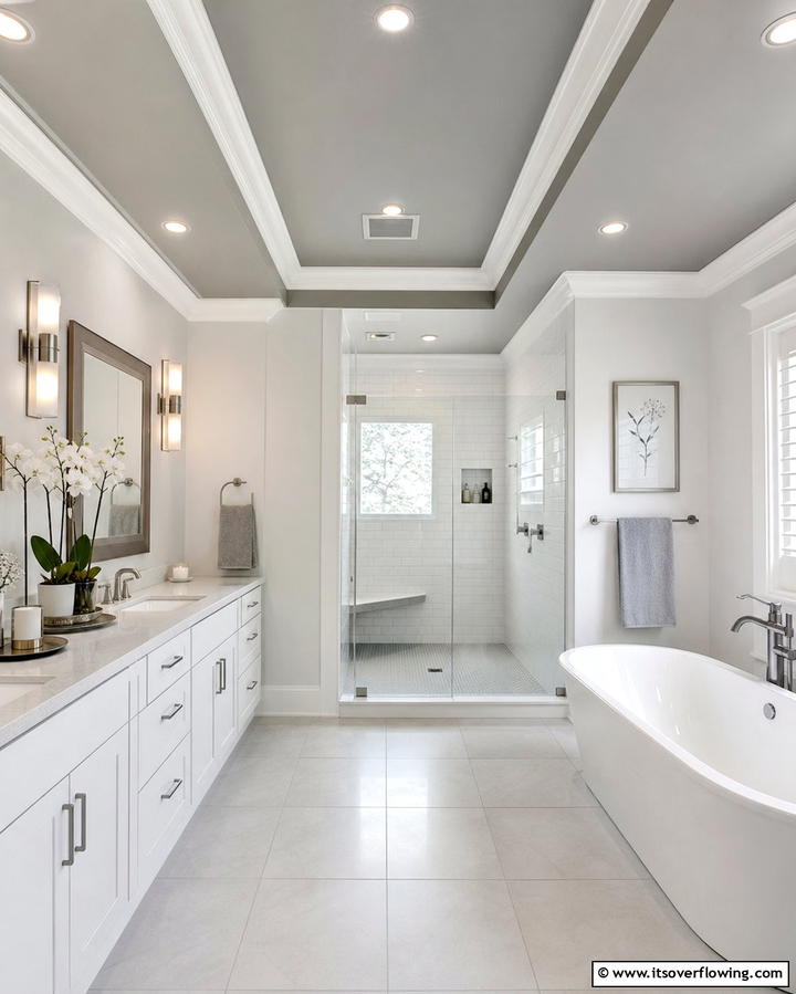 Grey Ceiling Accents - 25 Grey Bathroom Ideas for a Timeless and Elegant Look