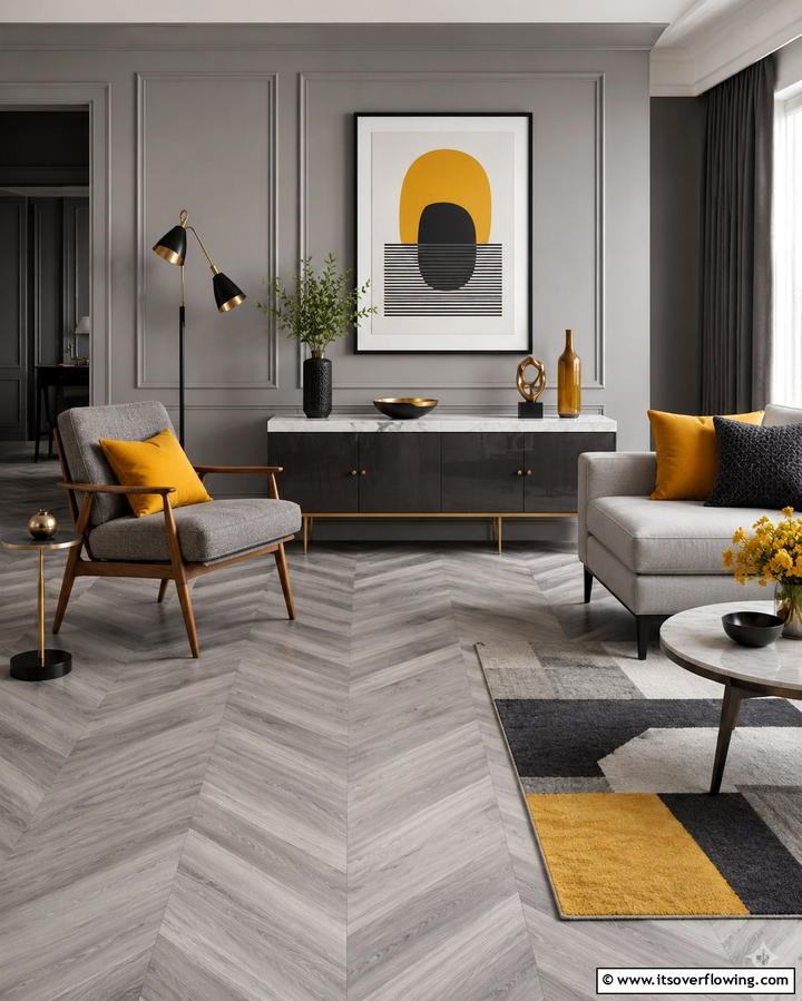 Grey Chevron Flooring for a Stylish Twist - 30 Grey Flooring Living Room Ideas for Modern Elegance