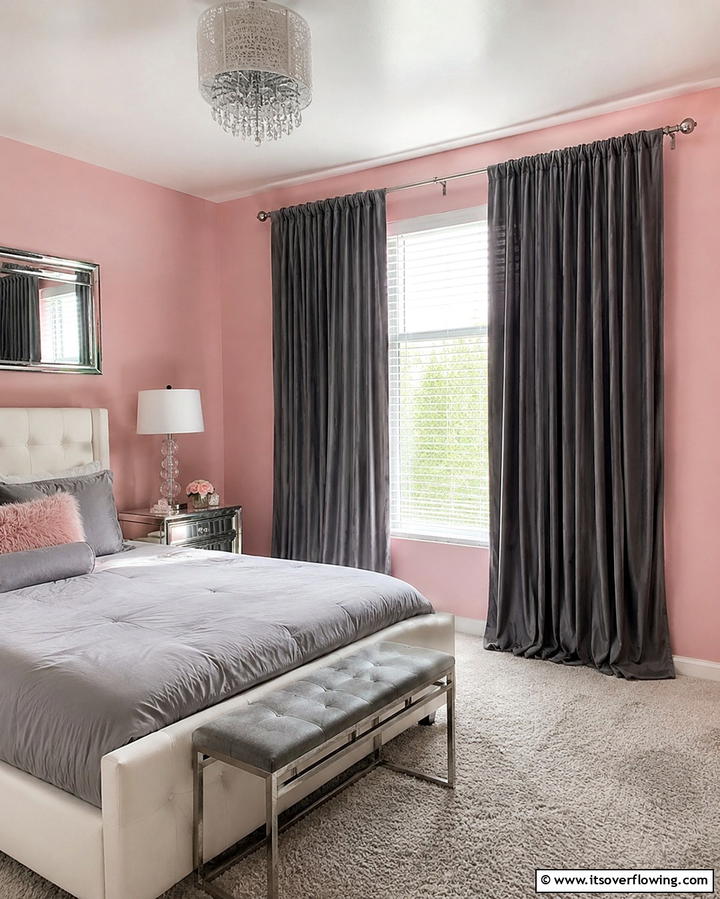 Grey Curtains with Pink Walls - 25 Pink and Grey Bedroom Ideas for a Serene Space