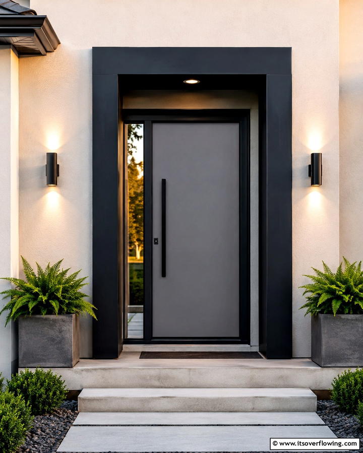 Grey Door with Bold Black Frame - 25 Grey Front Door Ideas for a Chic and Modern Entryway