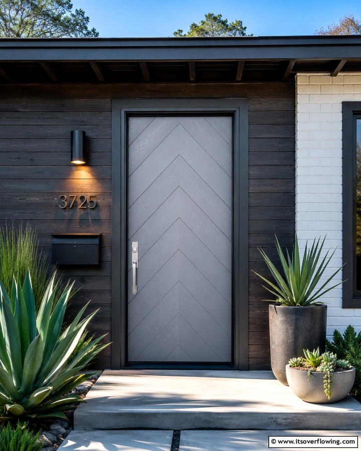 Grey Door with Chevron Patterns - 25 Grey Front Door Ideas for a Chic and Modern Entryway