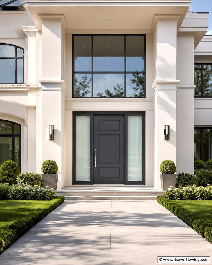 Grey Door with Side Glass Panels - 25 Grey Front Door Ideas for a Chic and Modern Entryway