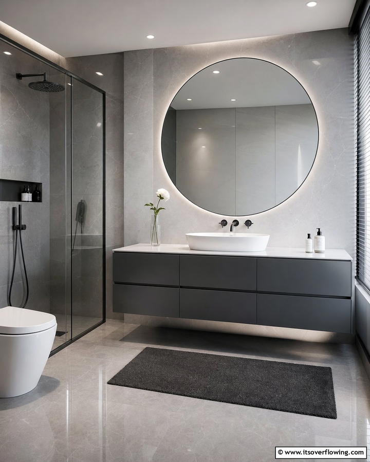 Grey Frameless Mirrors - 25 Grey Bathroom Ideas for a Timeless and Elegant Look