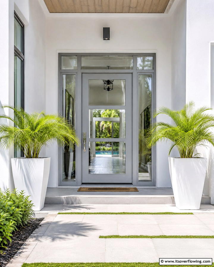 Grey Front Door with Glass Panels - 25 Grey Front Door Ideas for a Chic and Modern Entryway