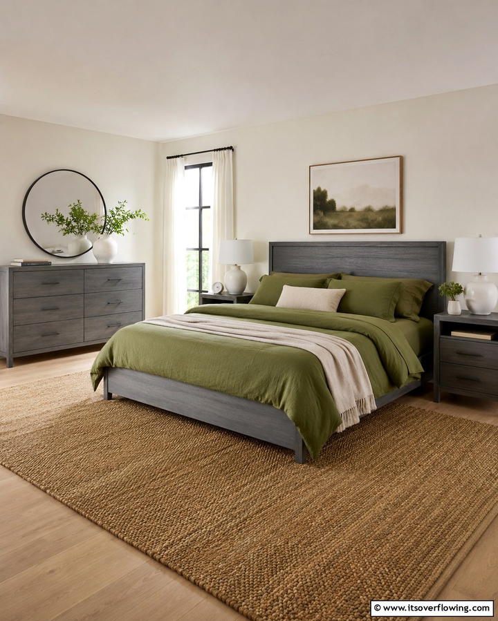 Grey Furniture with Green Bedding - 25 Modern Green and Grey Bedroom Design Ideas