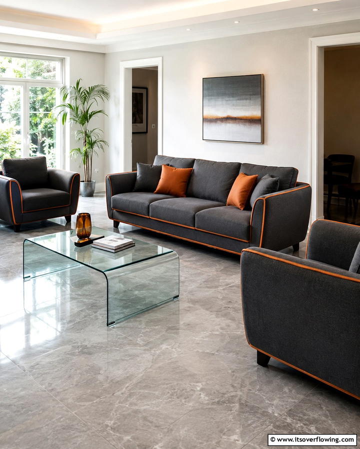 Grey Furniture with Orange Trim - 25 Orange and Grey Living Room Ideas for a Modern Look
