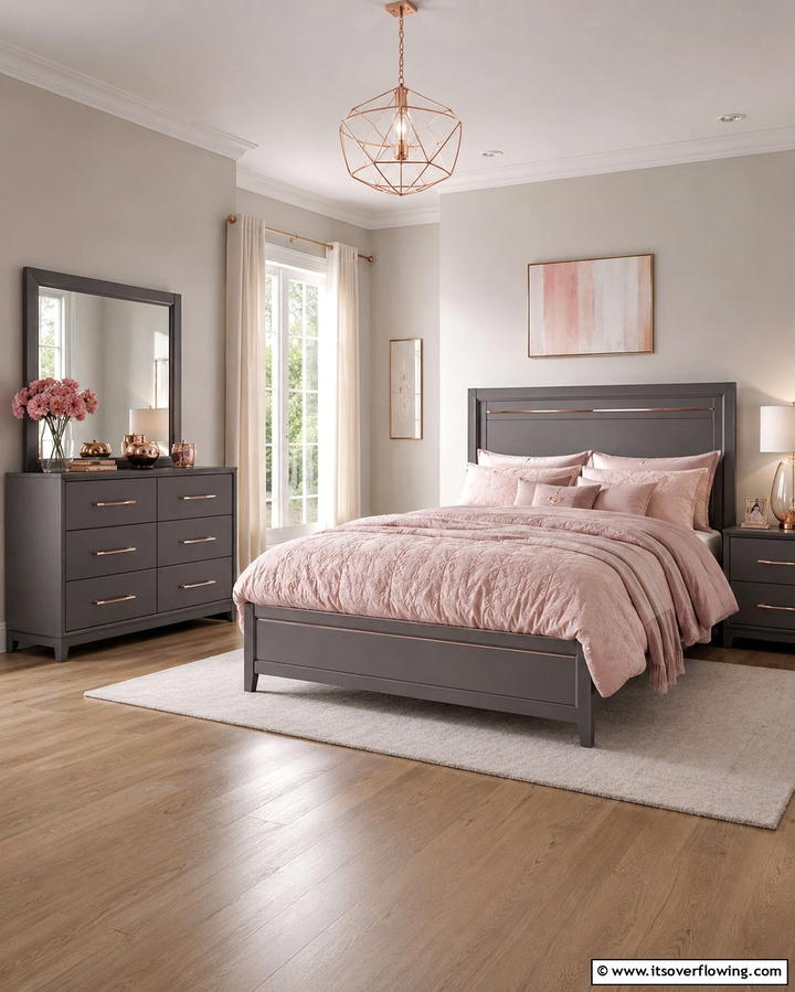 Grey Furniture with Pink Bedding - 25 Pink and Grey Bedroom Ideas for a Serene Space