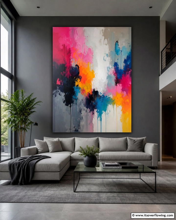 Grey Living Room with Large Scale Artwork - 25 Grey Living Room Ideas- Stylish & Modern Designs