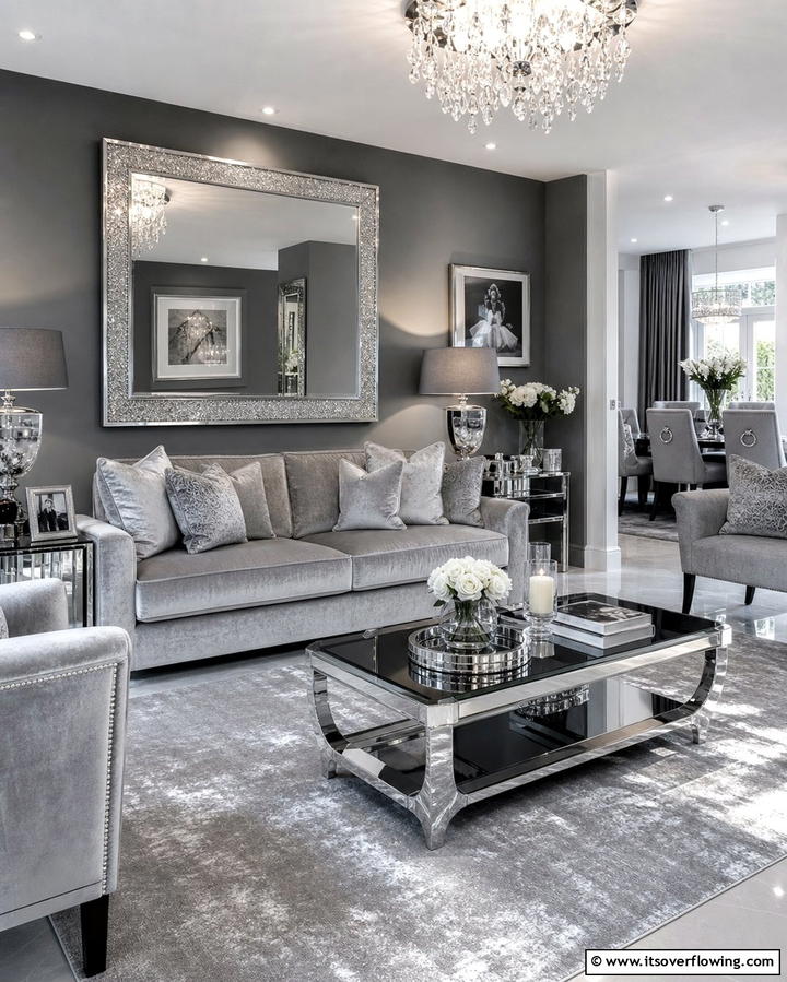 Grey Living Room with Metallic Accents - 25 Grey Living Room Ideas- Stylish & Modern Designs