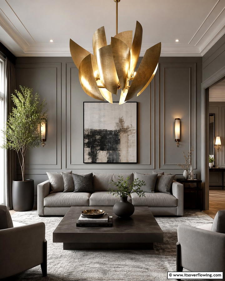 Grey Living Room with Statement Lighting - 25 Grey Living Room Ideas- Stylish & Modern Designs