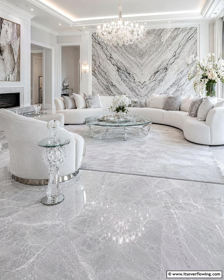 Grey Marble Flooring for a Luxurious Feel - 30 Grey Flooring Living Room Ideas for Modern Elegance