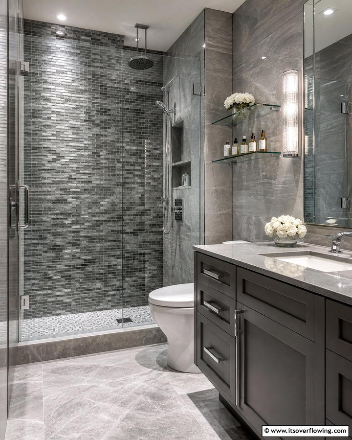 Grey Mosaic Tiles - 25 Grey Bathroom Ideas for a Timeless and Elegant Look