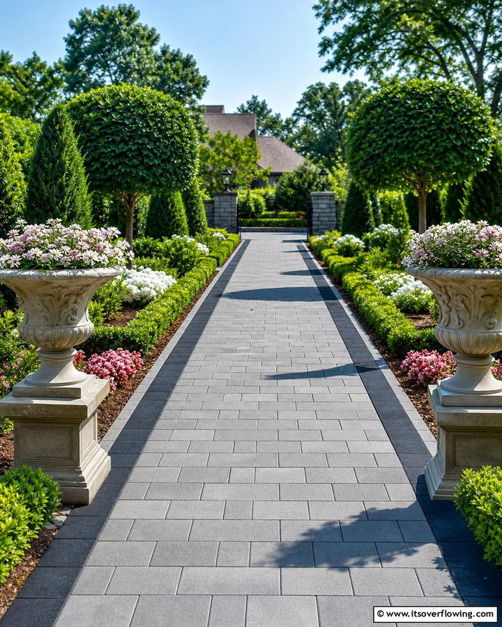 Grey Pavers with Border Details - 20 Grey Paver Walkway Ideas for a Modern Landscape