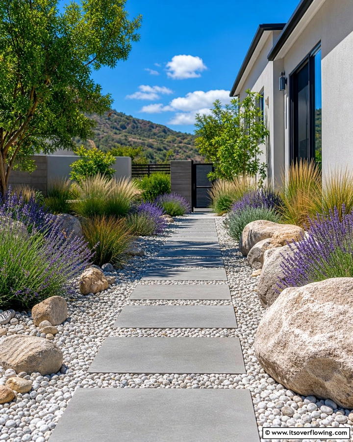 Grey Pavers with Gravel Accents - 20 Grey Paver Walkway Ideas for a Modern Landscape
