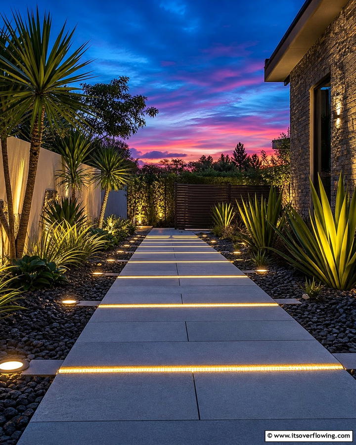 Grey Pavers with Lighting Features - 20 Grey Paver Walkway Ideas for a Modern Landscape