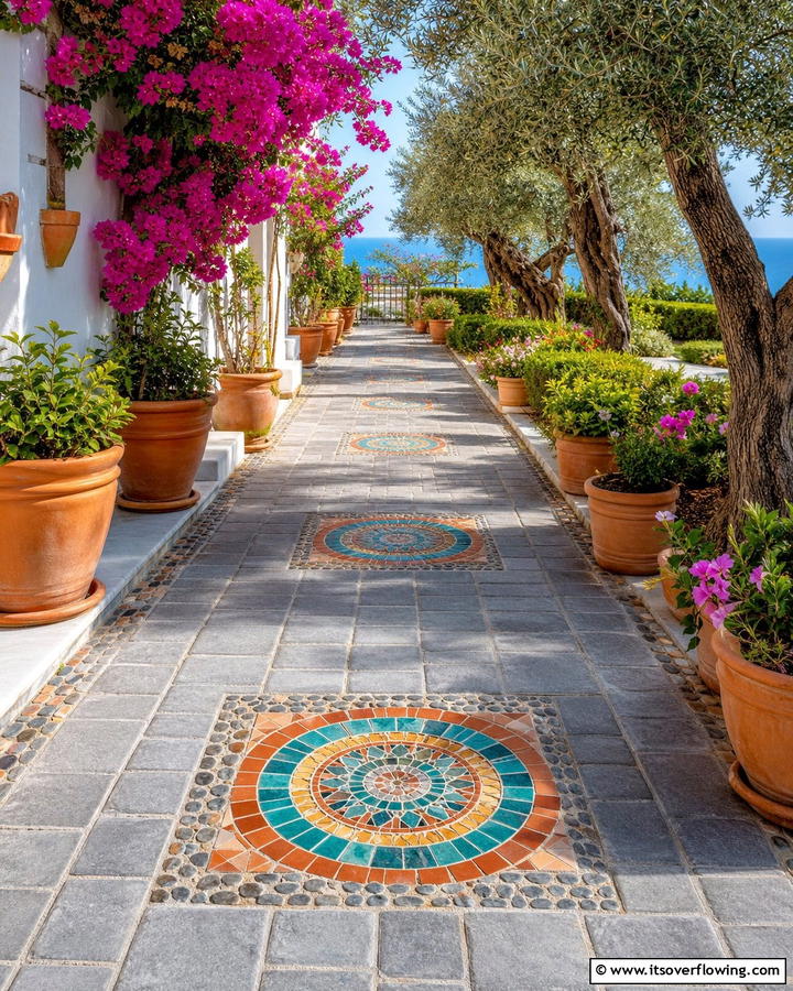 Grey Pavers with Mosaic Accents - 20 Grey Paver Walkway Ideas for a Modern Landscape