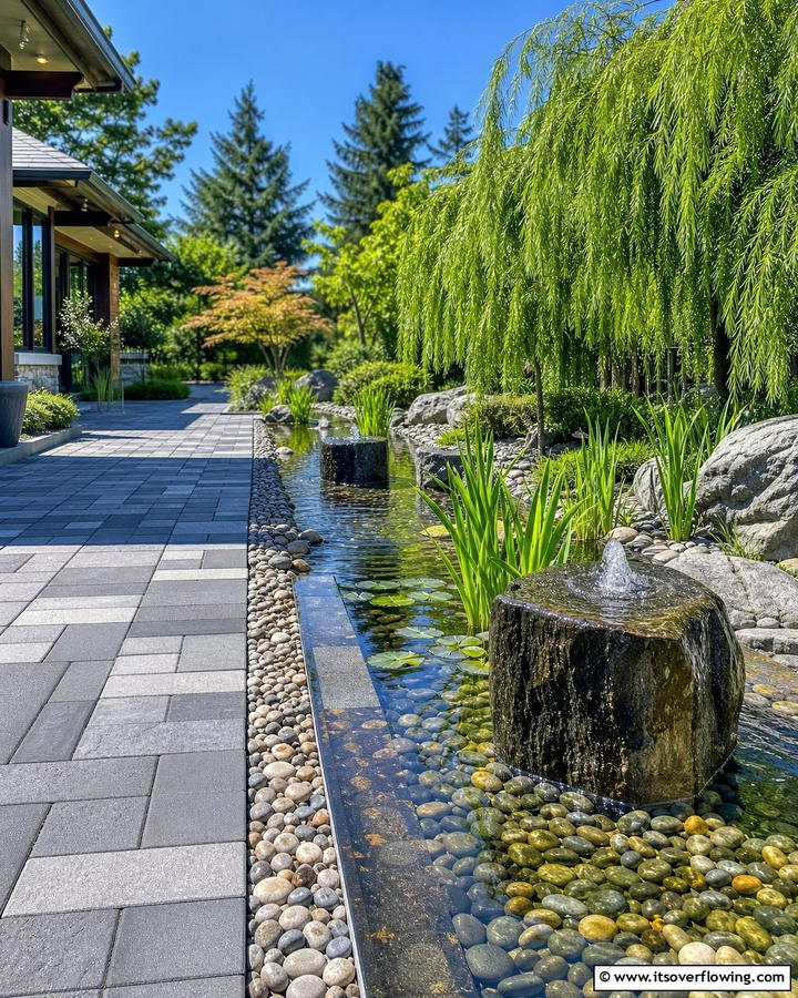 Grey Pavers with Water Features - 20 Grey Paver Walkway Ideas for a Modern Landscape